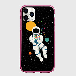 Чехол iPhone 11 Pro матовый Космический романтик, цвет: 3D-малиновый