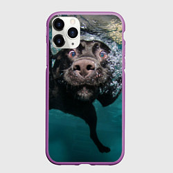 Чехол iPhone 11 Pro матовый Пес дайвер, цвет: 3D-фиолетовый