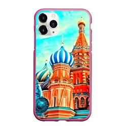Чехол iPhone 11 Pro матовый Blue Kremlin, цвет: 3D-малиновый