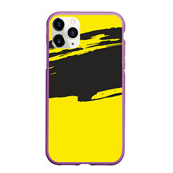 Чехол iPhone 11 Pro матовый Чёрно-жёлтый, цвет: 3D-фиолетовый