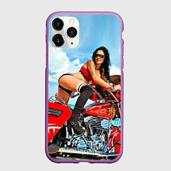Чехол iPhone 11 Pro матовый Sexy girl on red bike, цвет: 3D-фиолетовый