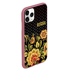 Чехол iPhone 11 Pro матовый Russia: black edition, цвет: 3D-малиновый — фото 2