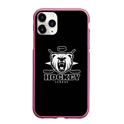 Чехол iPhone 11 Pro матовый Bear hockey, цвет: 3D-малиновый