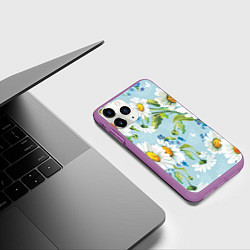 Чехол iPhone 11 Pro матовый Ромашки, цвет: 3D-фиолетовый — фото 2