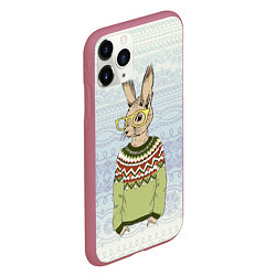 Чехол iPhone 11 Pro матовый Кролик хипстер, цвет: 3D-малиновый — фото 2