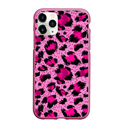 Чехол iPhone 11 Pro матовый Розовый леопард, цвет: 3D-малиновый