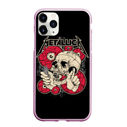 Чехол iPhone 11 Pro матовый Metallica Skull, цвет: 3D-розовый