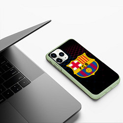 Чехол iPhone 11 Pro матовый FC Barcelona Lines, цвет: 3D-салатовый — фото 2