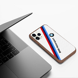 Чехол iPhone 11 Pro матовый BMW Motorsport: White Carbon, цвет: 3D-коричневый — фото 2