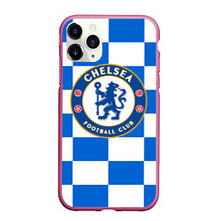 Чехол iPhone 11 Pro матовый FC Chelsea: Grid, цвет: 3D-малиновый