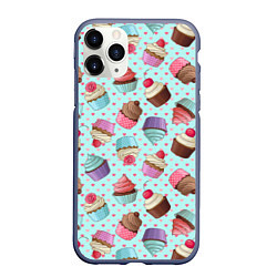 Чехол iPhone 11 Pro матовый Милые кексики, цвет: 3D-серый