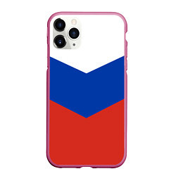 Чехол iPhone 11 Pro матовый Российский триколор, цвет: 3D-малиновый