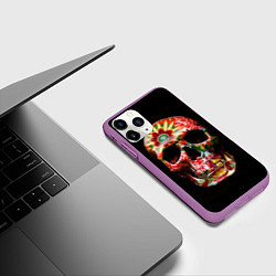 Чехол iPhone 11 Pro матовый Расписной череп, цвет: 3D-фиолетовый — фото 2
