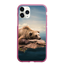 Чехол iPhone 11 Pro матовый Грустный медведь, цвет: 3D-малиновый