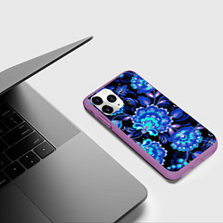 Чехол iPhone 11 Pro матовый Синяя хохлома, цвет: 3D-фиолетовый — фото 2