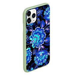 Чехол iPhone 11 Pro матовый Синяя хохлома, цвет: 3D-салатовый — фото 2