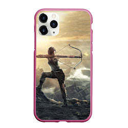 Чехол iPhone 11 Pro матовый Tomb Raider, цвет: 3D-малиновый