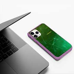 Чехол iPhone 11 Pro матовый Cyberpunk 2077: Green Network, цвет: 3D-фиолетовый — фото 2