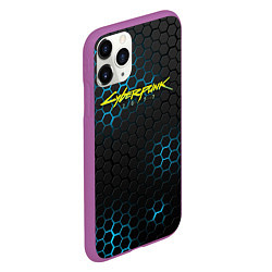 Чехол iPhone 11 Pro матовый Cyberpunk 2077: Blue Carbon, цвет: 3D-фиолетовый — фото 2