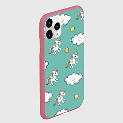 Чехол iPhone 11 Pro матовый Love of Unicorns, цвет: 3D-малиновый — фото 2