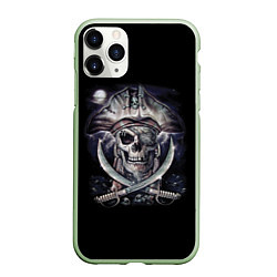 Чехол iPhone 11 Pro матовый Череп пирата, цвет: 3D-салатовый