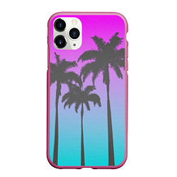 Чехол iPhone 11 Pro матовый Пальмы 80s, цвет: 3D-малиновый