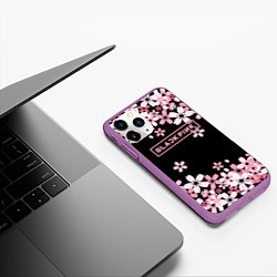 Чехол iPhone 11 Pro матовый Black Pink: Pink Sakura, цвет: 3D-фиолетовый — фото 2