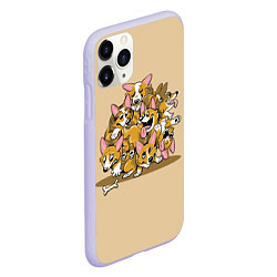 Чехол iPhone 11 Pro матовый Игривые корги, цвет: 3D-светло-сиреневый — фото 2