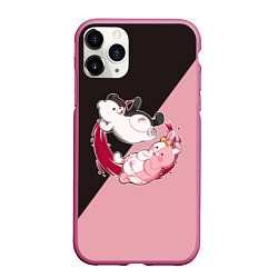 Чехол iPhone 11 Pro матовый MONOKUMA X MONOMI, цвет: 3D-малиновый