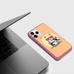 Чехол iPhone 11 Pro матовый Raccoon Love Coffee, цвет: 3D-малиновый — фото 2