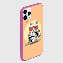 Чехол iPhone 11 Pro матовый Raccoon Love Coffee, цвет: 3D-фиолетовый — фото 2