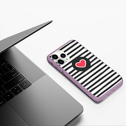 Чехол iPhone 11 Pro матовый Сердце в полоску, цвет: 3D-сиреневый — фото 2
