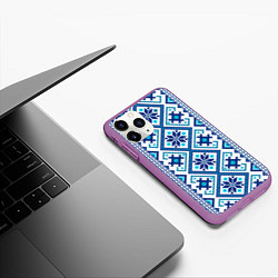 Чехол iPhone 11 Pro матовый Орнамент Руси: синий, цвет: 3D-фиолетовый — фото 2