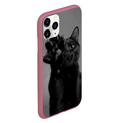 Чехол iPhone 11 Pro матовый Черный котик, цвет: 3D-малиновый — фото 2