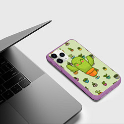 Чехол iPhone 11 Pro матовый Веселый кактус, цвет: 3D-фиолетовый — фото 2
