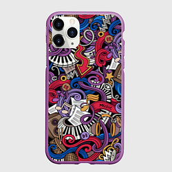 Чехол iPhone 11 Pro матовый Music collage, цвет: 3D-фиолетовый