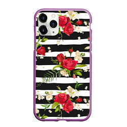 Чехол iPhone 11 Pro матовый Розы и орхидеи, цвет: 3D-фиолетовый