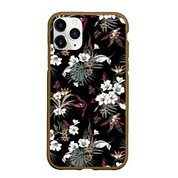 Чехол iPhone 11 Pro матовый Белые цветы в темноте, цвет: 3D-коричневый