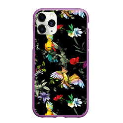 Чехол iPhone 11 Pro матовый Попугаи, цвет: 3D-фиолетовый