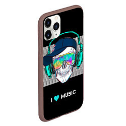 Чехол iPhone 11 Pro матовый I like music - skull, цвет: 3D-коричневый — фото 2