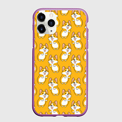 Чехол iPhone 11 Pro матовый Корги паттерн, цвет: 3D-фиолетовый