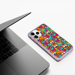 Чехол iPhone 11 Pro матовый Совы разноцветные, цвет: 3D-розовый — фото 2
