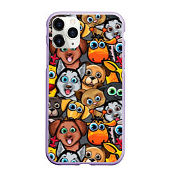 Чехол iPhone 11 Pro матовый Веселые собаки, цвет: 3D-светло-сиреневый