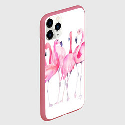 Чехол iPhone 11 Pro матовый Фламинго розовый на белом, цвет: 3D-малиновый — фото 2