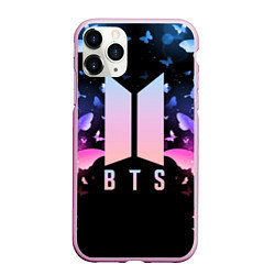 Чехол iPhone 11 Pro матовый BTS: Black Butterflies, цвет: 3D-розовый