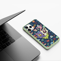 Чехол iPhone 11 Pro матовый Cat skull - art, цвет: 3D-салатовый — фото 2