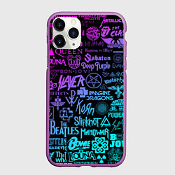 Чехол iPhone 11 Pro матовый ЛОГОТИПЫ РОК ГРУПП, цвет: 3D-фиолетовый