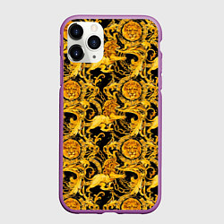 Чехол iPhone 11 Pro матовый Львы золотые узоры