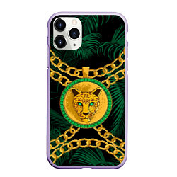 Чехол iPhone 11 Pro матовый Золотой леопард и цепь