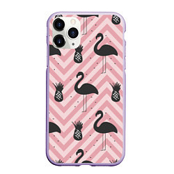 Чехол iPhone 11 Pro матовый Черный фламинго арт